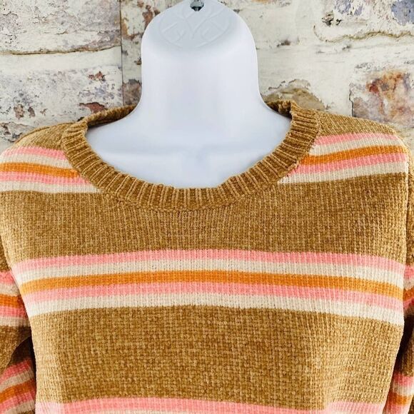 NWT ALL IN FAVOR Stripe Crop Sweater In Taupe-pink Size Small - Picture 7 of 9